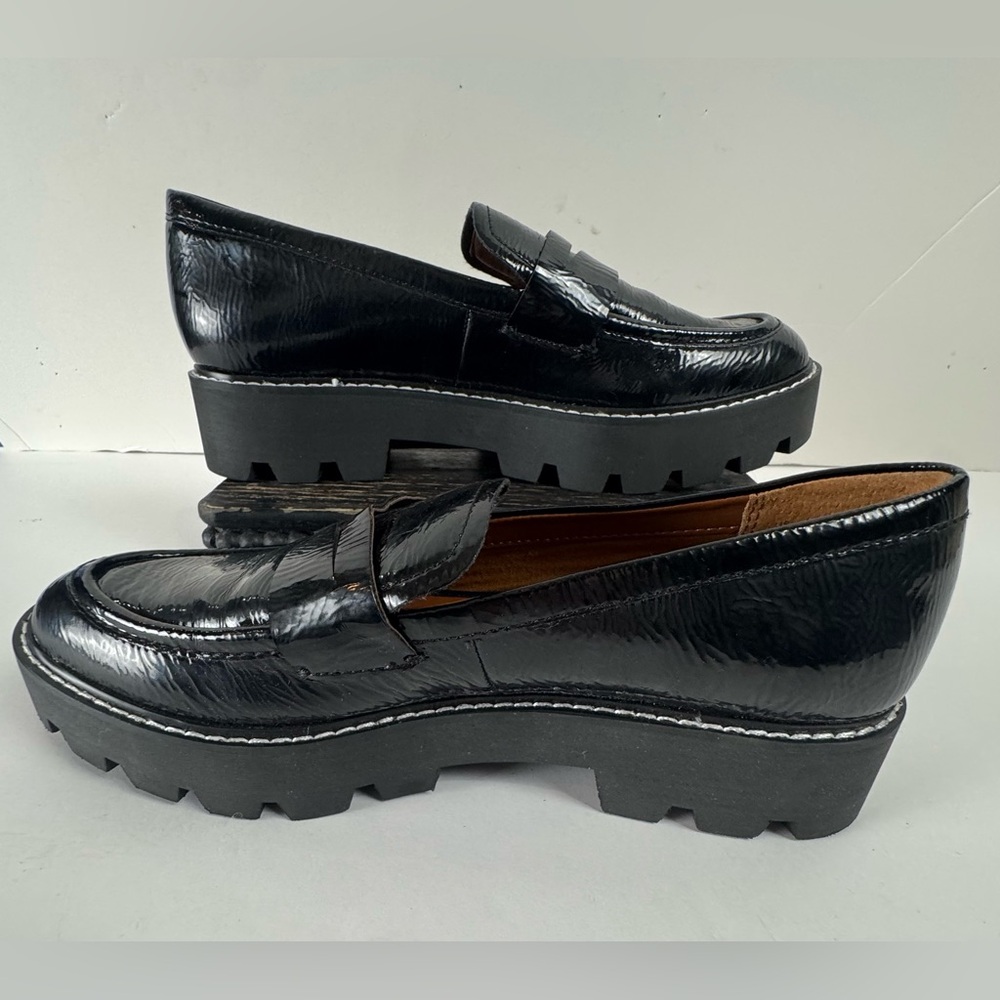 Franco Sarto Black Patent Lug Sole Platform Penny Loafers Women’s 8.5M